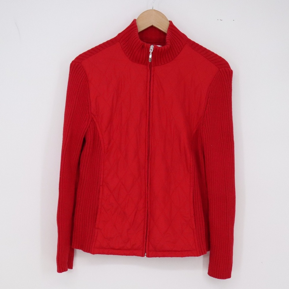 Croft & Barrow Cardigan Jacket Womens PS Hybrid Quilted Ribbed Red Zip Excellent
